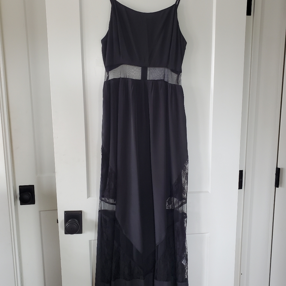 Black maxi dress with lace trim